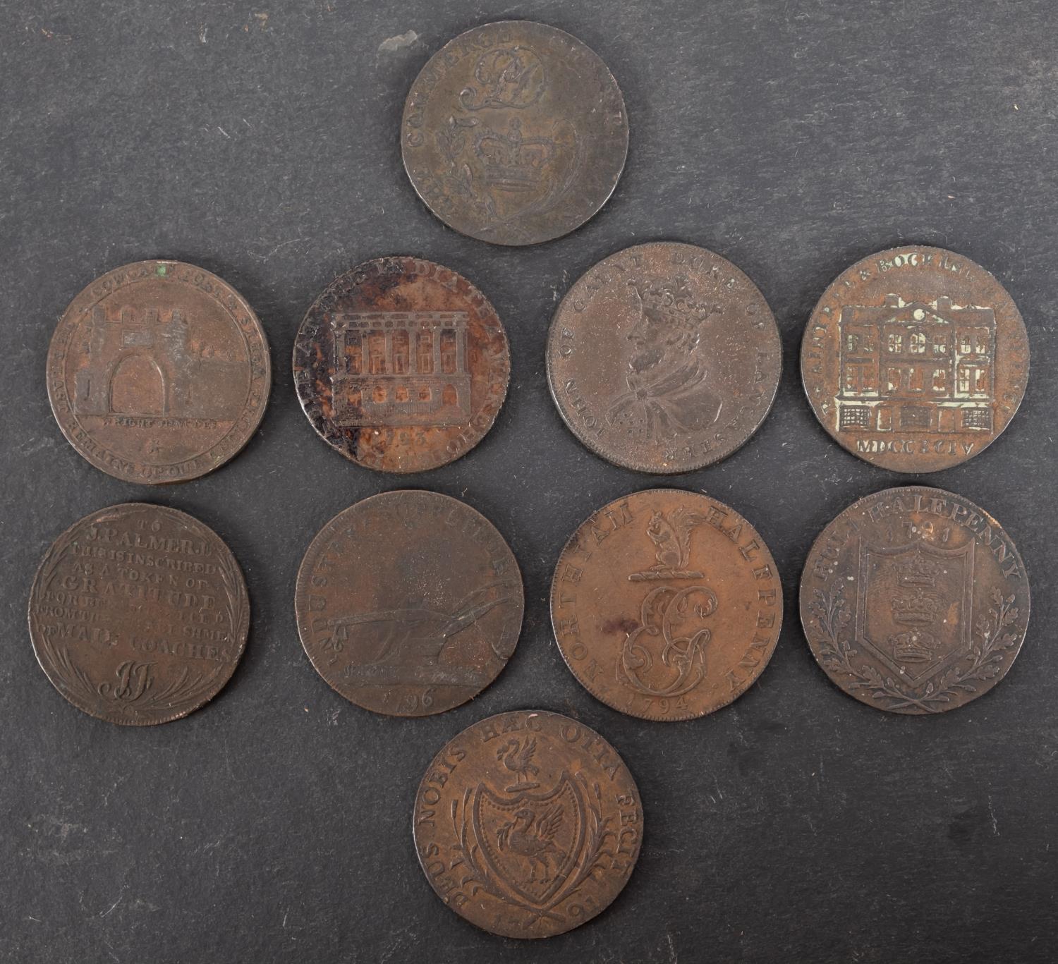 Ten copper 18th Century trade tokens. - Image 2 of 2