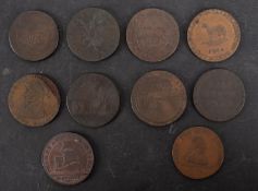 Ten 18th Century halfpenny copper tokens.