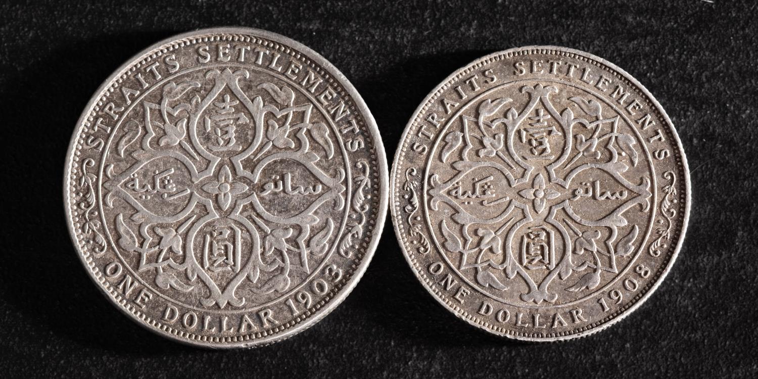 Straits Settlements Dollars, 1903 and 1908. - Image 2 of 3