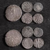 A Charles I Shilling, Elizabeth I half Groat, Henry III penny and an Alexander III 1249-92 penny.