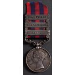 A Victorian India General Service medal with three clasps to 'Captain W J Sinclair Campbell',