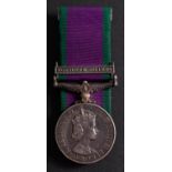 An Elizabeth II General Service Medal with Northern Ireland clasp to 'Lt. P M. Eveleigh 17/21 L'.