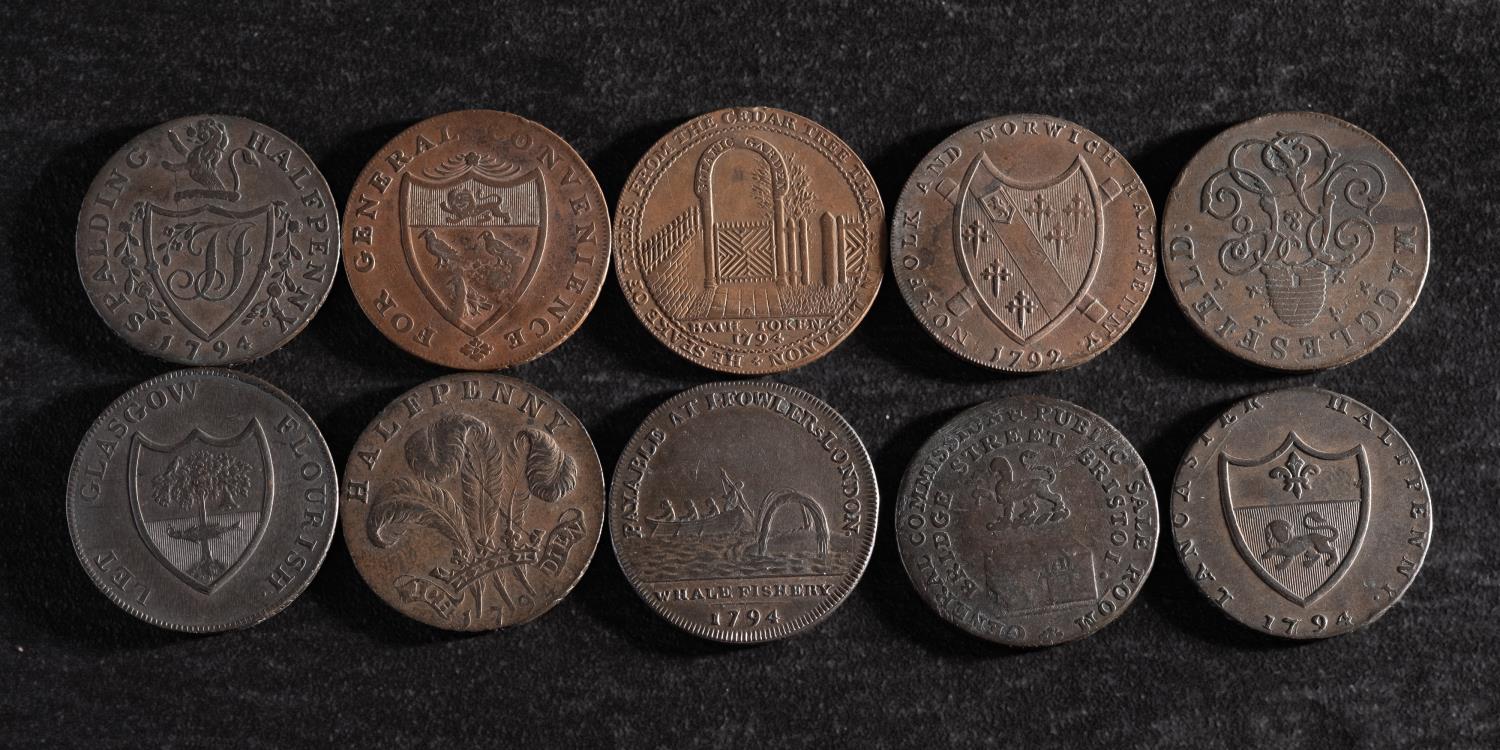 Ten 18th Century halfpenny tokens. - Image 3 of 3