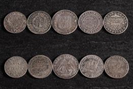 Five 19th Century silver sixpence tokens, including Sheffield, Hampshire, Bilston, York and Bristol.
