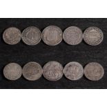 Five 19th Century silver sixpence tokens, including Sheffield, Hampshire, Bilston, York and Bristol.