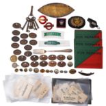 A collection of raliwayana, including GWR and BR copper Pay Check Tokens, buttons ,