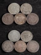 Five 19th Century silver shilling tokens, including Worcester, Frome, Bristol,