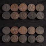 Ten 18th Century halfpenny tokens.