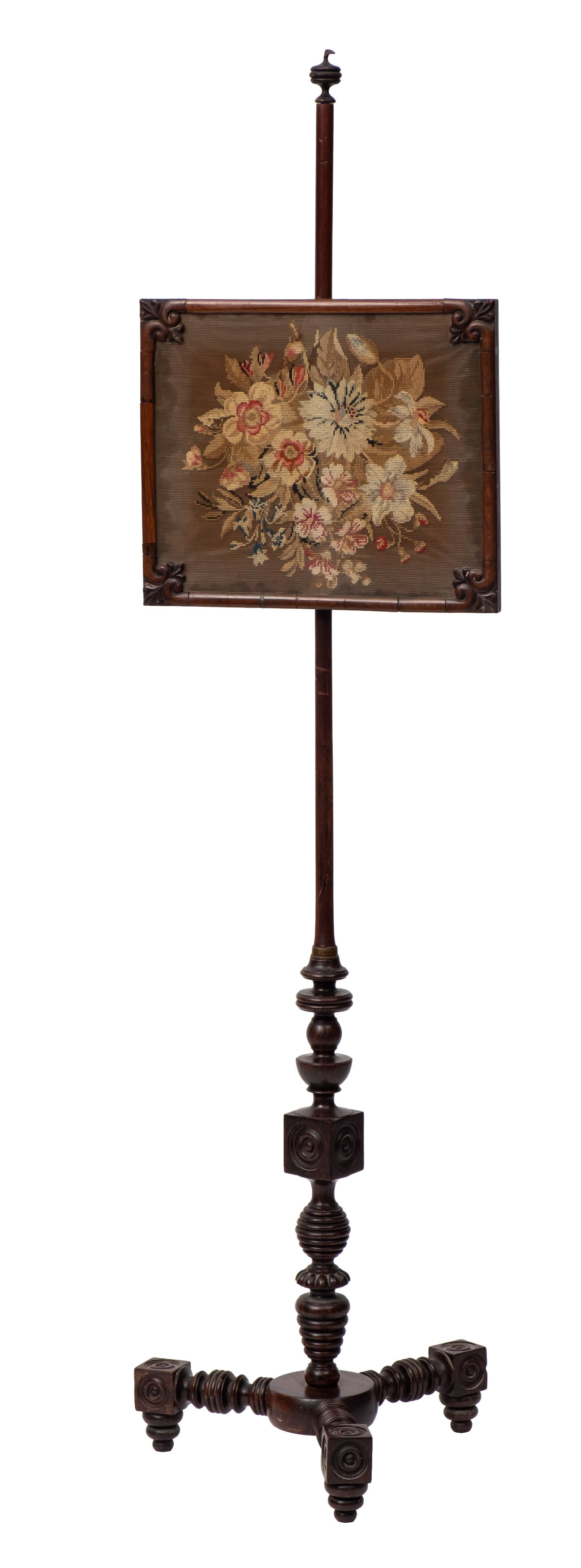 A Regency rosewood and embroidered polescreen,