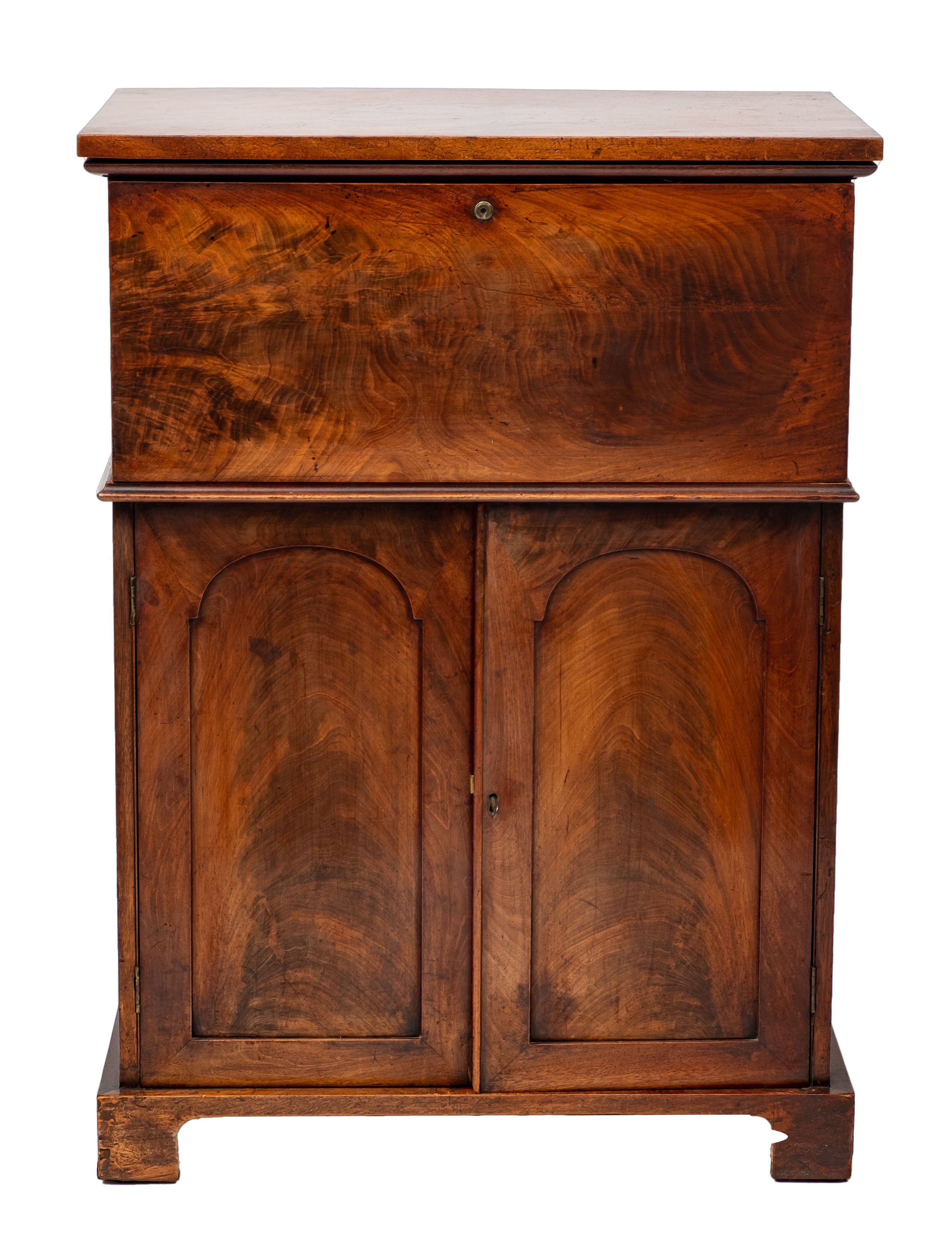 A George IV flame mahogany secretaire chest,