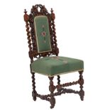 A carved walnut and tapestry upholstered side chair in Charles II style,