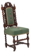 A carved walnut and tapestry upholstered side chair in Charles II style,