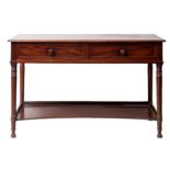 A George IV mahogany side table, circa 1825; with twin frieze drawers,