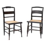 Two similar North American Sheraton ebonised and stenciled wood side chairs, by Lambert Hitchcock,