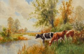 Arthur Wilkinson (British,1860-1930) Watering cattle,
