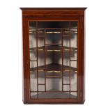 A 19th Century mahogany and inlaid hanging corner display cabinet,