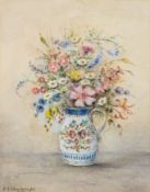 *Ethel Cheeswright (1874-1977) Still life of wildflowers in a pottery jug signed lower
