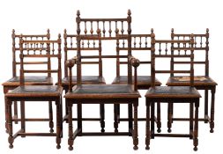 A set of seven Victorian oak dining chairs in Aesthetic Movement taste,