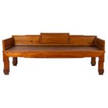 A Chinese hardwood and rattan canework day bed,