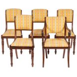 A group of five Regency mahogany dining chairs,
