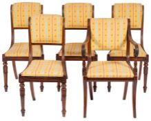 A group of five Regency mahogany dining chairs,