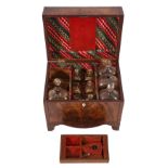 A George IV mahogany box decanter, of rectangular form, decorated with ebony stringing,