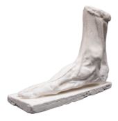 A plaster anatomical model of an écorché foot, early 20th century, painted white,