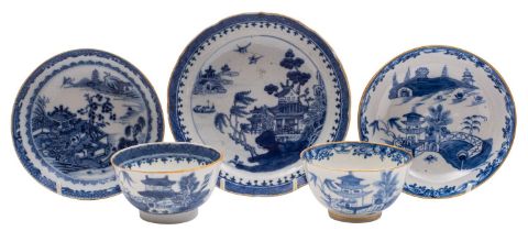 A small group of Chinese and other blue & white porcelain comprising a large saucer;