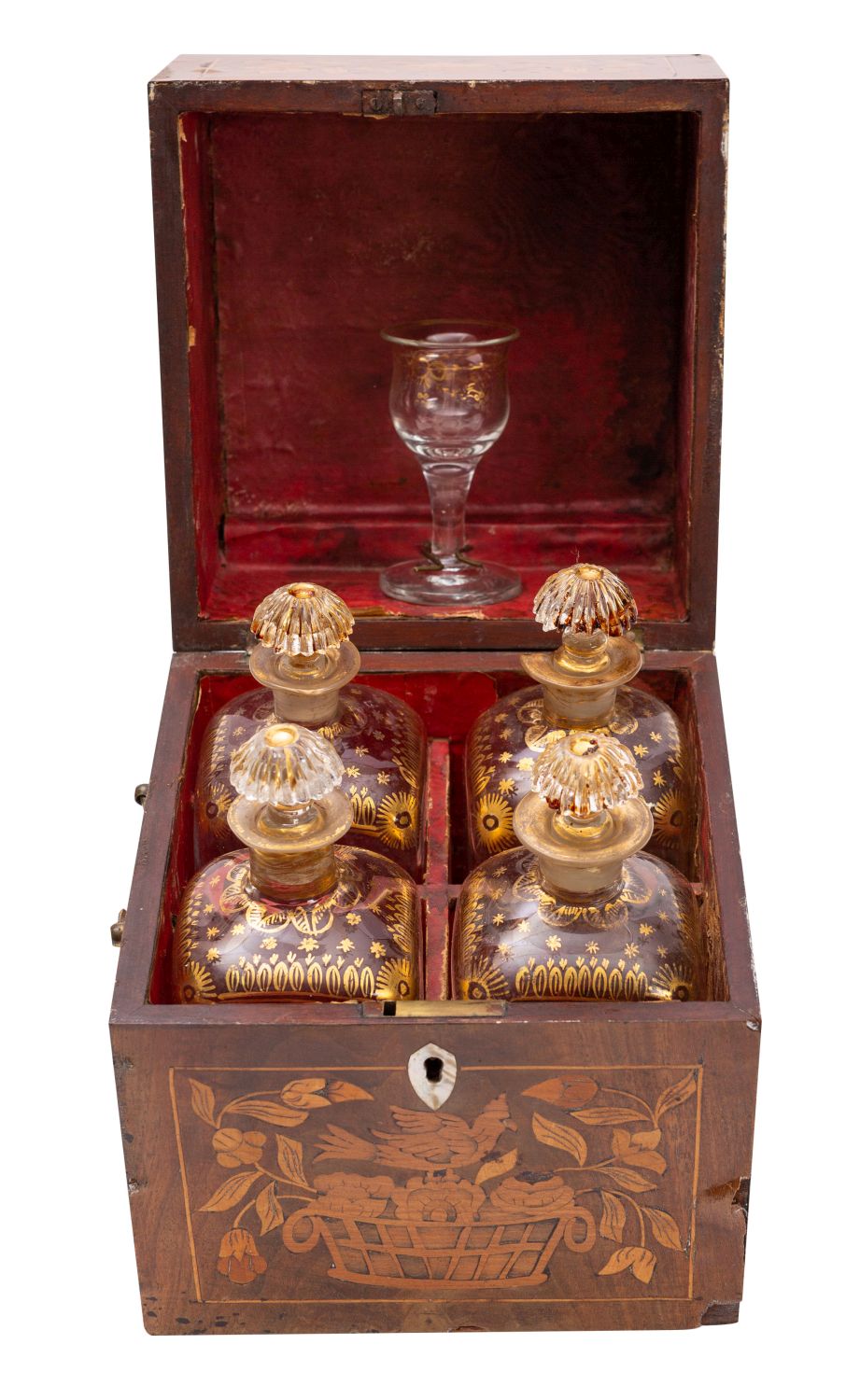 A Dutch mahogany and marquetry decanter case, 19th century; the hinged top, front, - Image 2 of 2