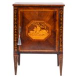 An Italian walnut, tulipwood and marquetry comodino, in the manner of Giuseppe Maggiolini,