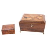 A Regency rosewood and specimen wood work box, the interior with fitted tray,