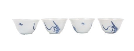 A set of four Chinese blue and white 'Hatcher Cargo' tea bowls,