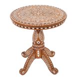 An Anglo Indian sandalwood and ivory inset occasional table,