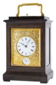 A French ebonised four-glass mantel clock retailed by Charles Frodsham,