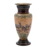 A Doulton Lambeth stoneware vase by Hannah Barlow sgraffito decorated with goats in a landscape