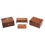 A Victorian rosewood and parquetry glove box, circa 1880; with shallow domed and hinged cover,