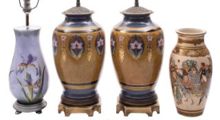 A pair of contemporary ceramic vase table lamps and one similar total height 64cm ;