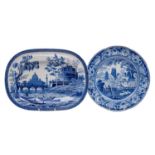 Two blue and white transfer decorated plates,