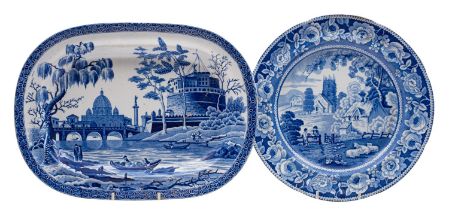 Two blue and white transfer decorated plates,