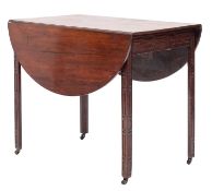 A 19th-century mahogany Pembroke table; the hinged top with D-shaped leaves,
