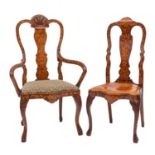 A 19th-century Dutch walnut and floral marquetry open armchair;