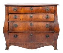 A Dutch stained walnut bombe commode,