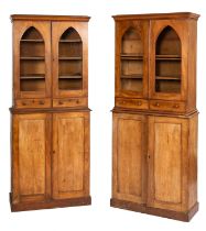 A pair of Victorian maple upright display cabinets,