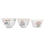 Two Chinese famille rose 'Wu Shuang Pu' cups and one other the first two painted with heroes,