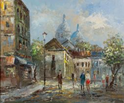 French School, 20th Century Montmartre, Paris Oil on board 52.