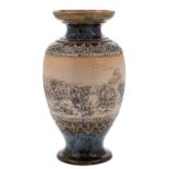 A Doulton Lambeth stoneware vase by Hannah Barlow sgraffito decorated with a flock of sheep and