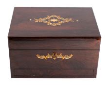 A Victorian rosewood, gilt brass and mother-of-pearl inlaid dressing case,
