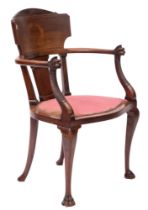 A mahogany and marquetry desk elbow chair, in manner of earlier work by Jacob-Desmalter & Cie,