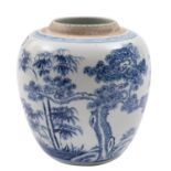 A Chinese blue and white 'Three Friends of Winter' jar painted with a pine tree,