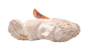 A Meerschaum figural pipe modelled as a bearded man wearing a turban, 20th century,